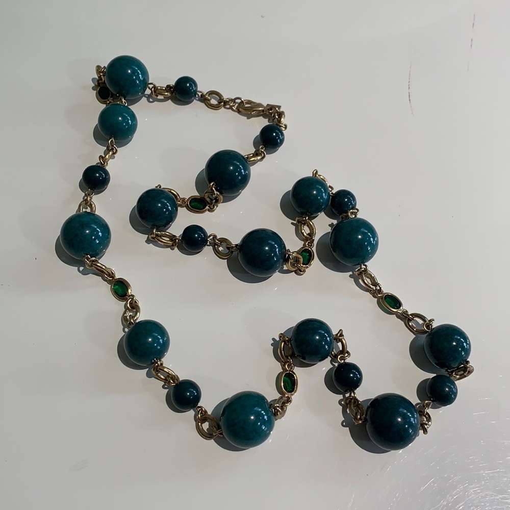 Banana Republic long gold link necklace with dark green beads